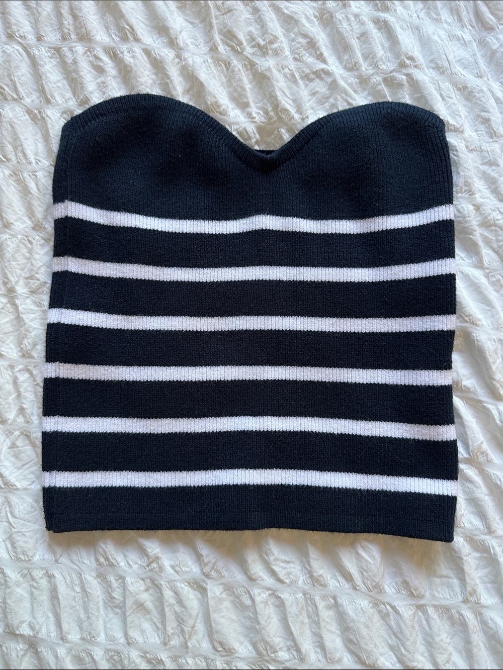 Black & White Striped Strapless Knit Top